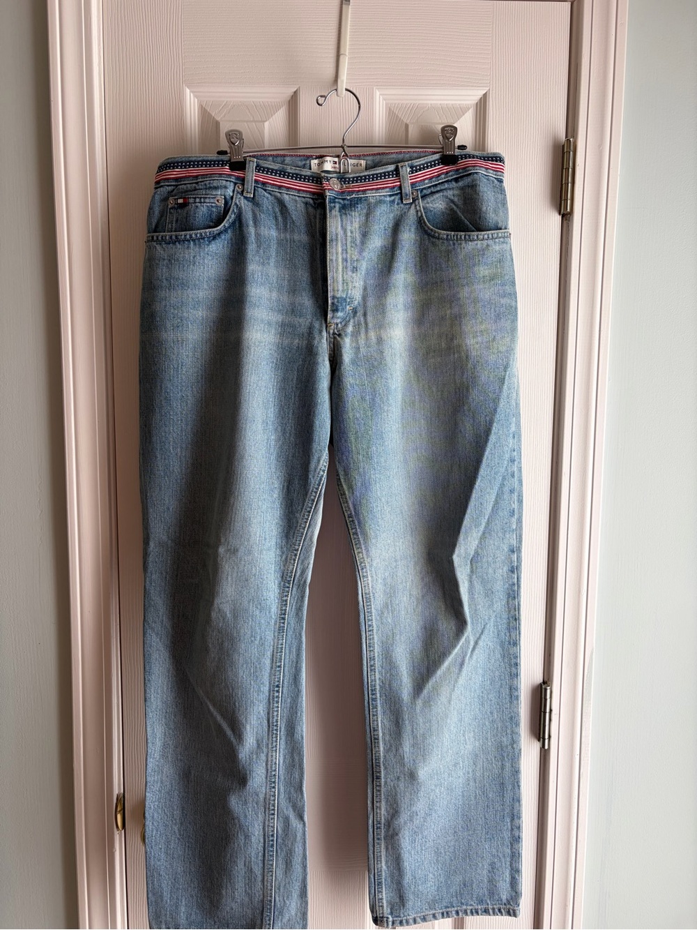 Tommy Hilfiger Light Blue Straight Leg Jeans with Signature Waistband